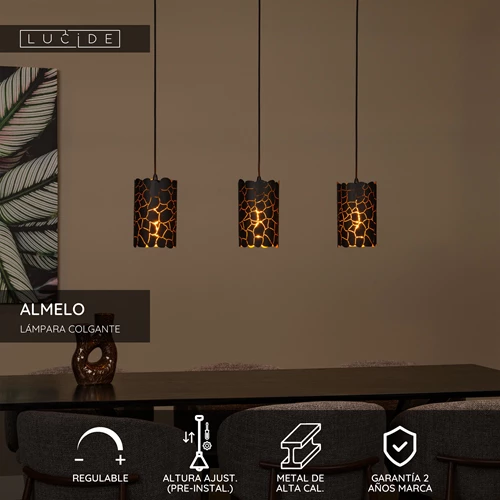 Lucide ALMELO - Lámpara colgante - 3xE27 - Negro - USP